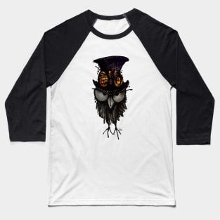 Funny Grumpy Steampunk Owl in a Steampunk Top Hat and Brass Goggles Baseball T-Shirt